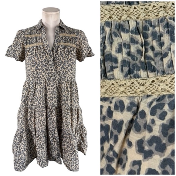 Anthropologie Dresses & Skirts - Anthropologie Georgina Leopard Print Tiered Cotton Mini Dress XS